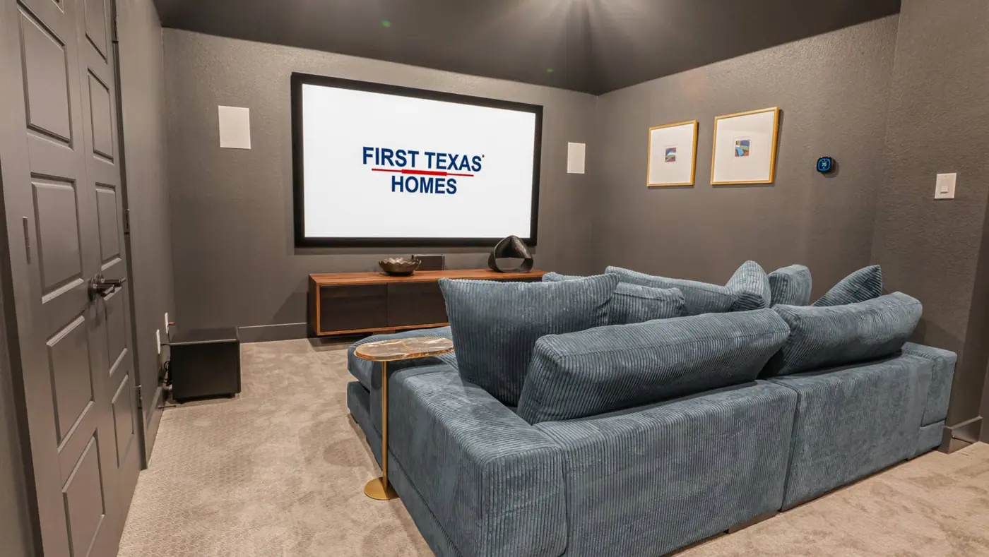 Dedicated media room in First Texas Homes’ Collinsbrook Farm gallery