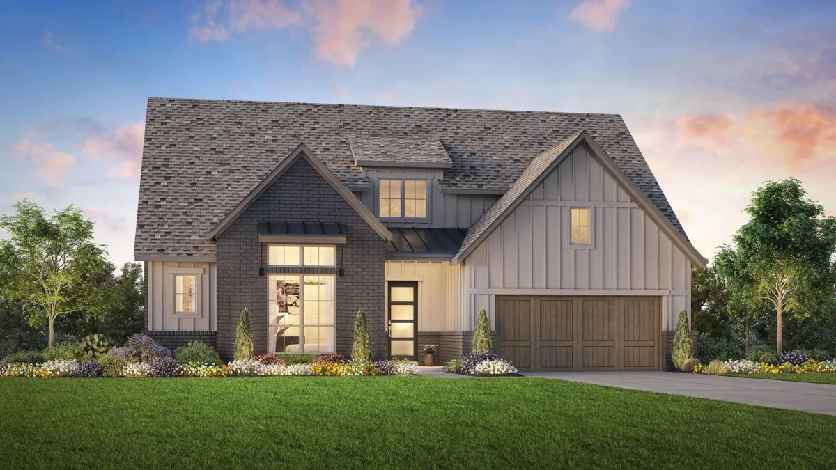 Rendering of the single-story Astrid Modern Farmhouse in Horizon Lakes’ Enclave Collection