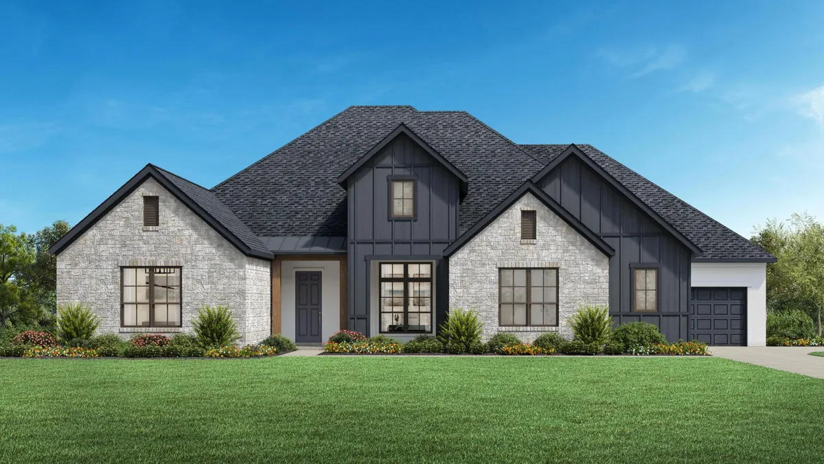 Rendering of the single-story Alnwick Modern Farmhouse in Bristol Valley’s Manor Collection