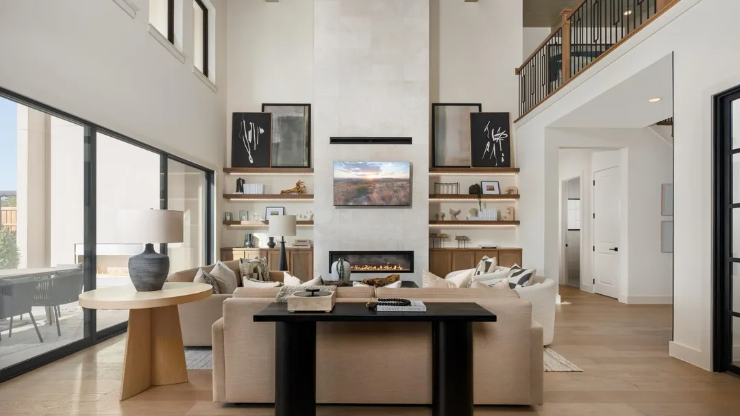 Two-story great room in the Sorraia model at Dixon Estates