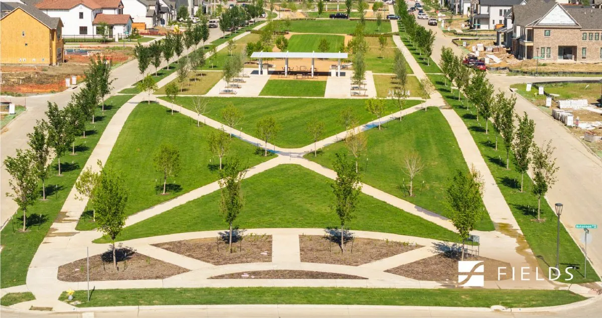 Landscaped neighborhood park and walking paths pictured in the official Brookside gallery
